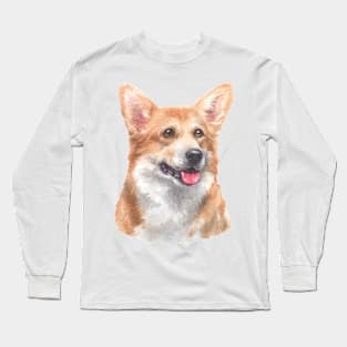 Happy Pembroke Welsh Corgi Watercolor Art Long Sleeve T-Shirt